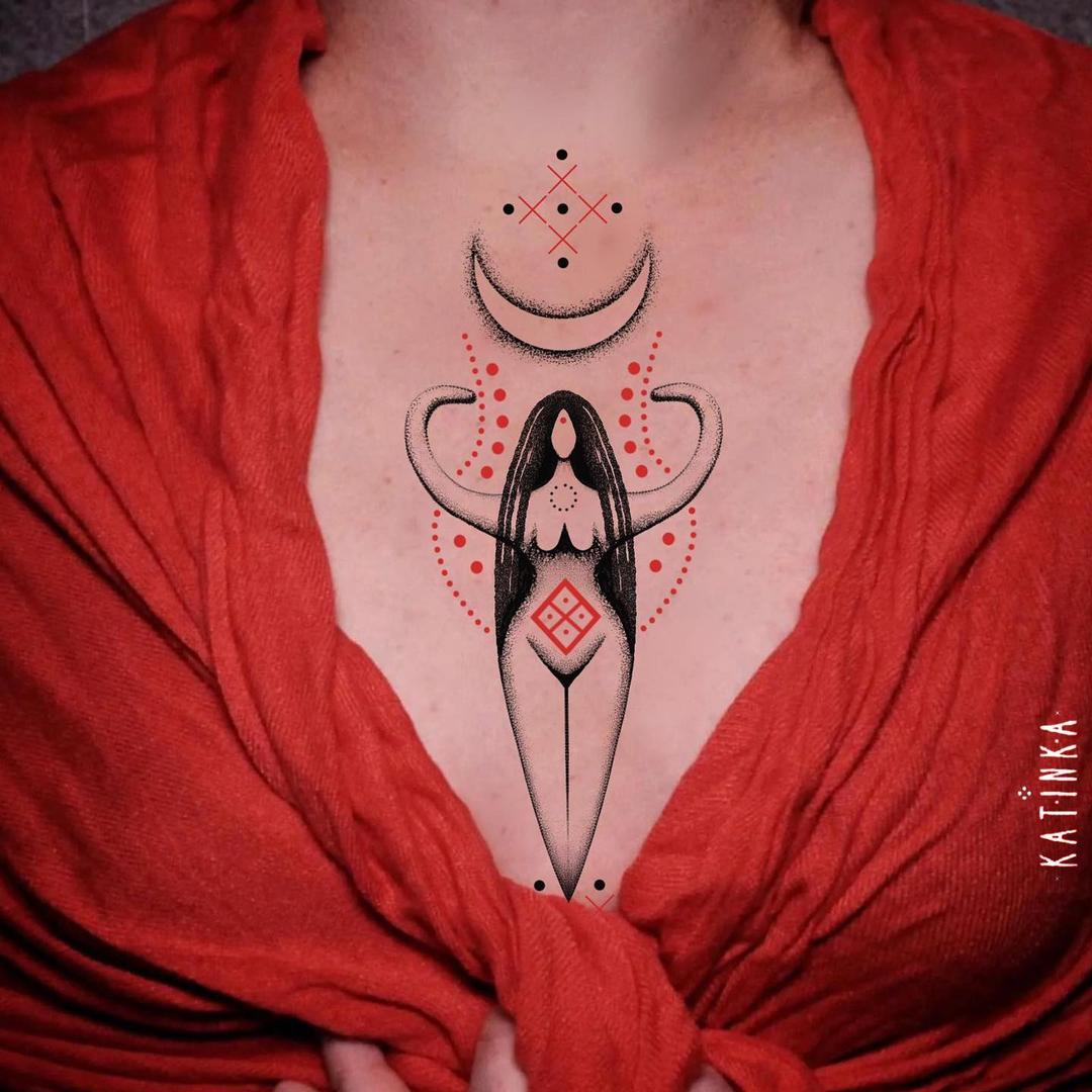 Tattoo mascot on the chest in style ornamental